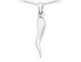 14K White Gold Italian Horn Pendant Necklace with Chain